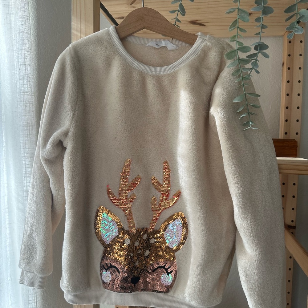 H&M Girl’s 6x Cream Sweater with Sequin Reindeer